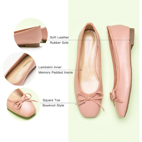 Women's Pink Dressy Ballet Flats Square Toe Flat Shoes Comfortable Slip On - Picture 4 of 6